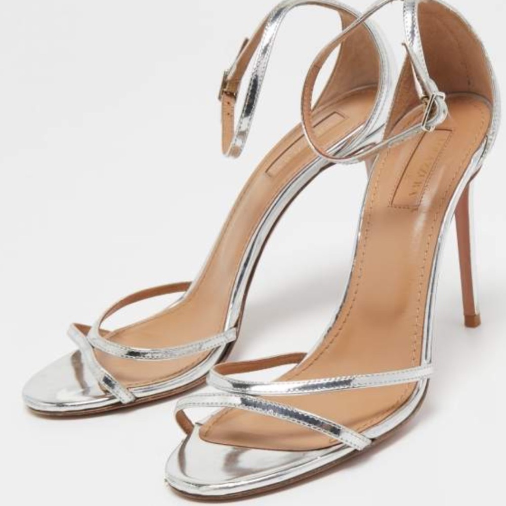 AQUAZZURA Silver leather sandals Size 39 1/2